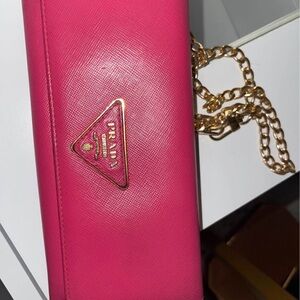 Prada Fuchsia Clutch with Gold Chain